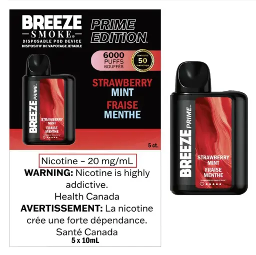 [Q-1512-01] BREEZE PRIME EDITION 6000PUFF 5PK 10ML (Strawberry Mint)