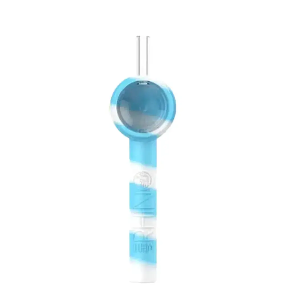 [Q-4022] WHITE RHINO HANDPIPE TO STRAW GLOW IN THE DARK  (BLUE WHITE)