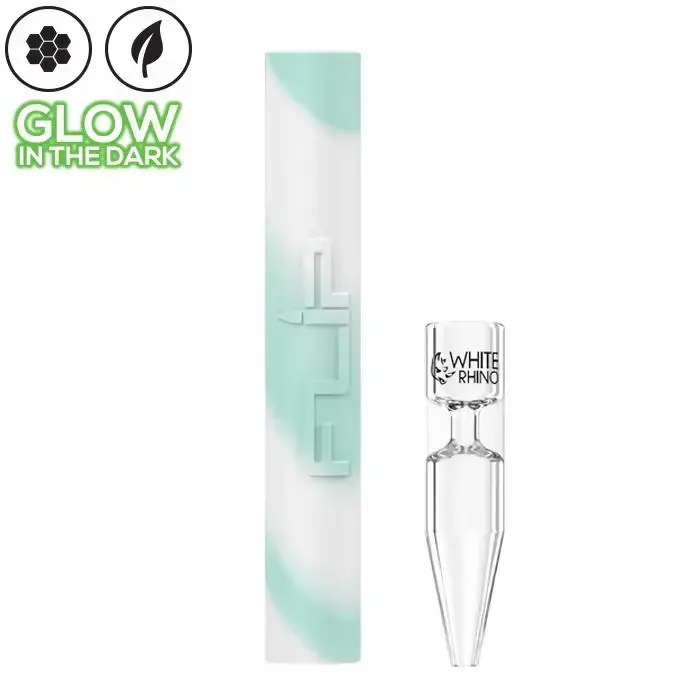 [Q-4015-03] WHITE RHINO FLIP HANDPIPE TO STRAW GLOW IN THE DARK  (MINT WHITE)