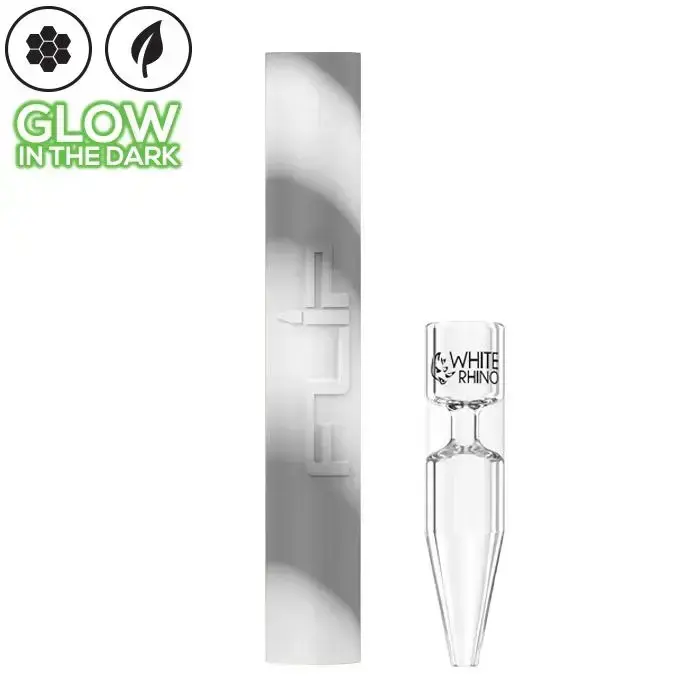 [Q-4015-07] WHITE RHINO FLIP HANDPIPE TO STRAW GLOW IN THE DARK  (GRAY WHITE)