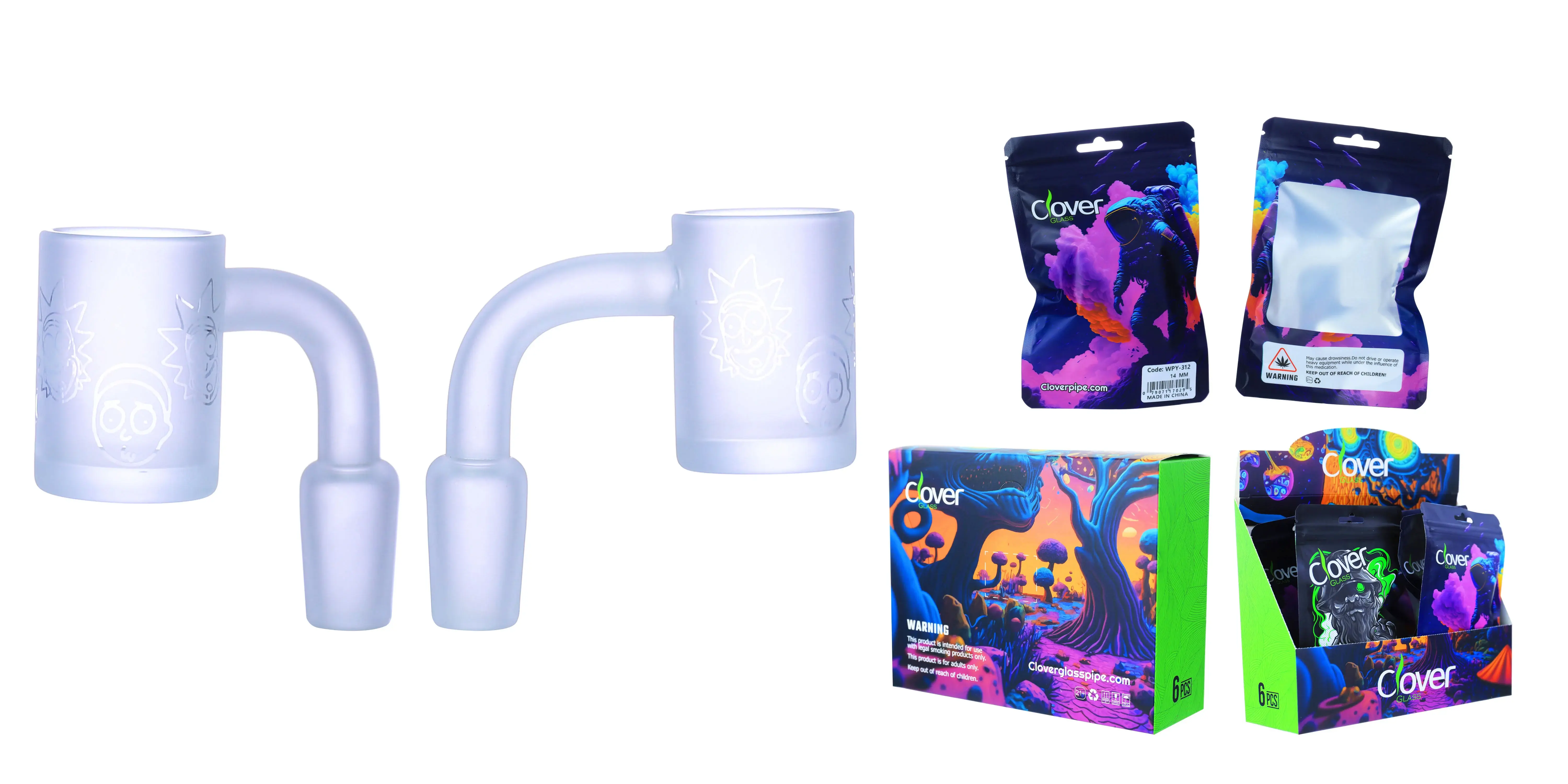 [Q-4842-19] Clover Glass Banger 14MM 6PC a Display (Rick & Morty #312)