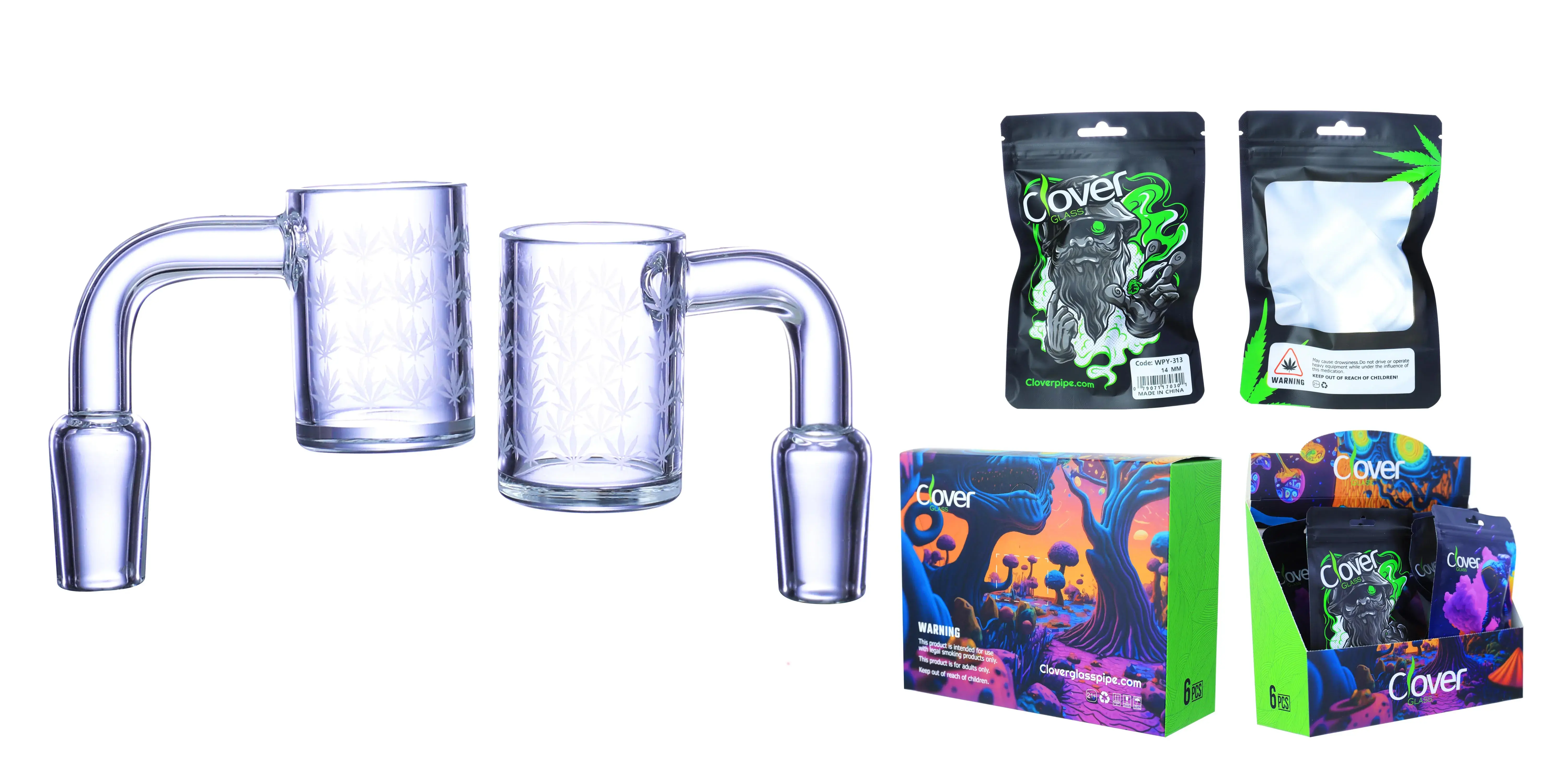 [Q-4842-20] Clover Glass Banger 14MM 6PC a Display (Leaf)