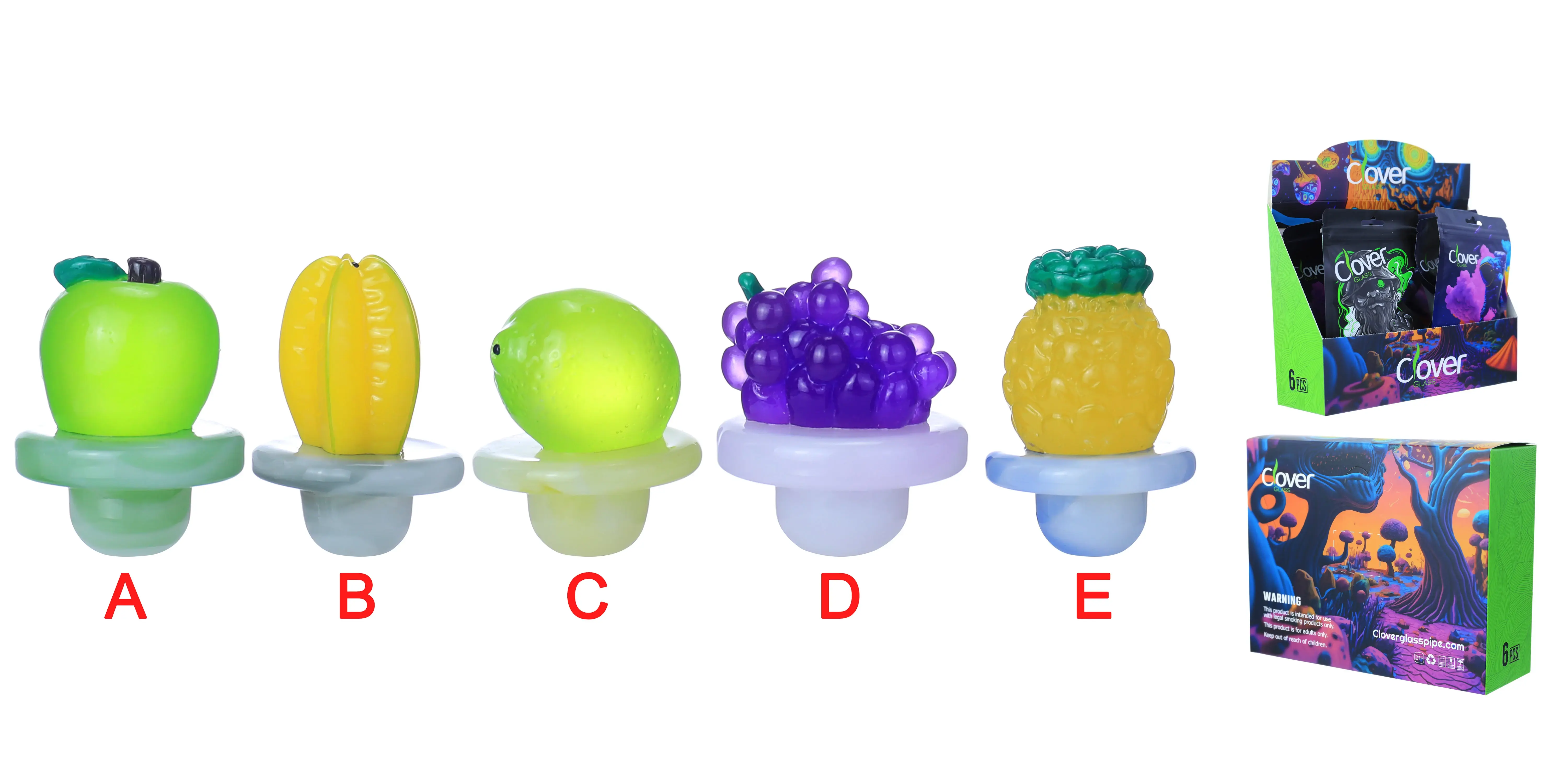 [Q-4845-11] Clover Carb Cap Glass 6PK a Display Mix Color (Fruit)