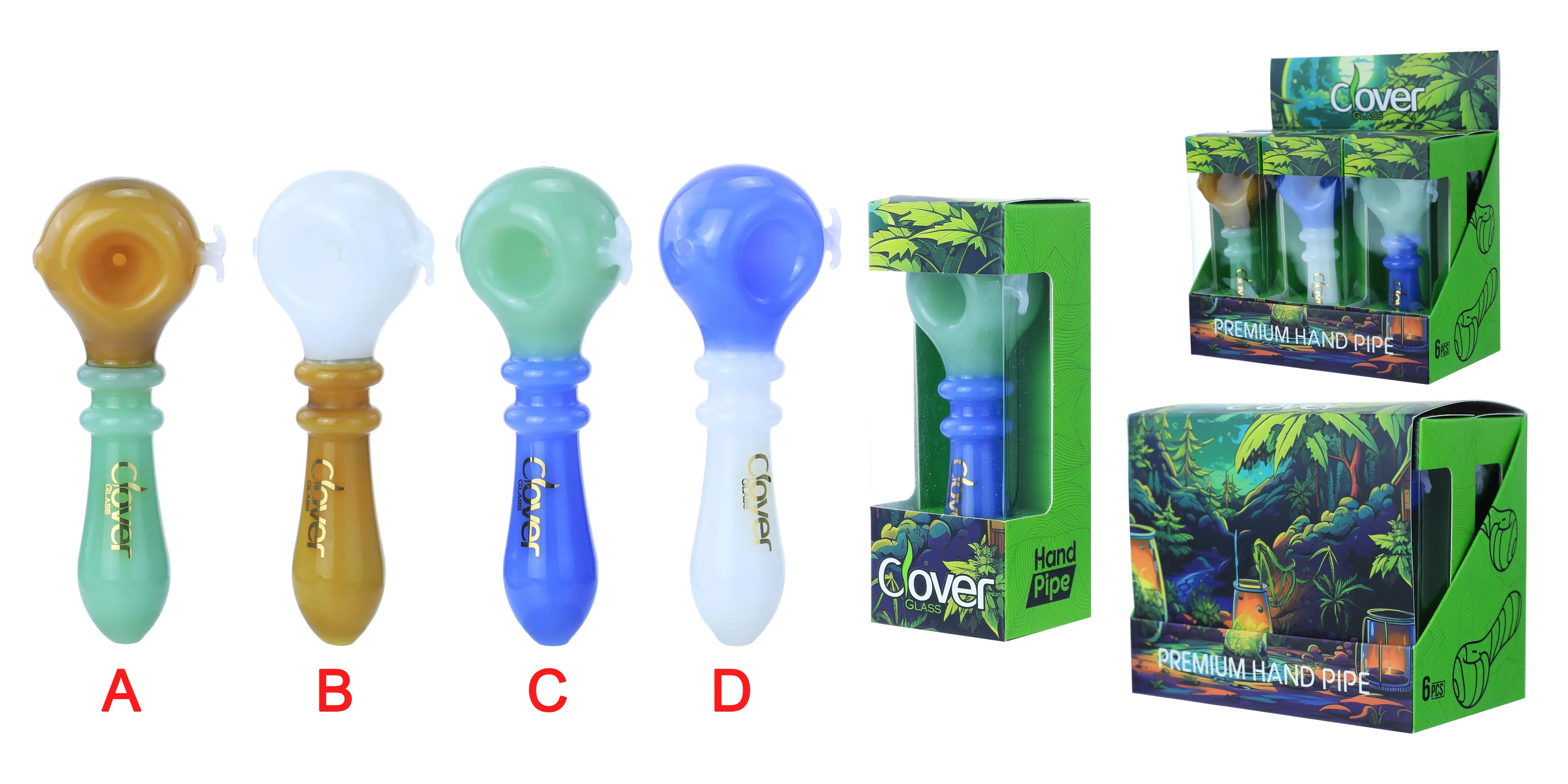 [Q-4847-11] Clover Hand Pipe Glass 6PK a Display Mix Color (Style#643, Black)