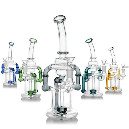 [Q-3869] WATERPIPE 11" RECYCLER OIL RIG SHOWERHEAD PERC MULTI COLOR