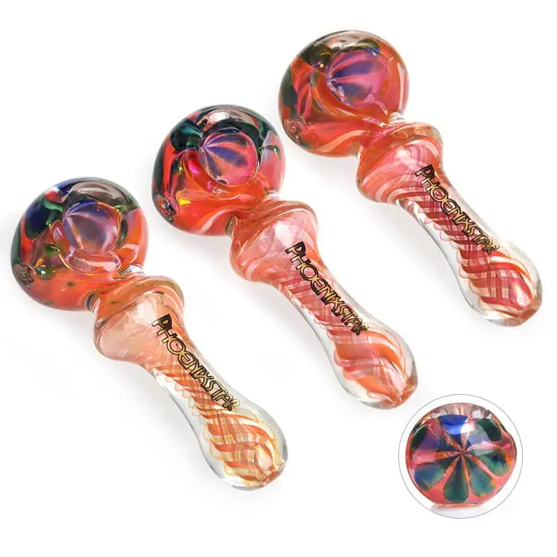 [Q-2422] HAND PIPE 4.3" RED SWIRLS COLORED TOP